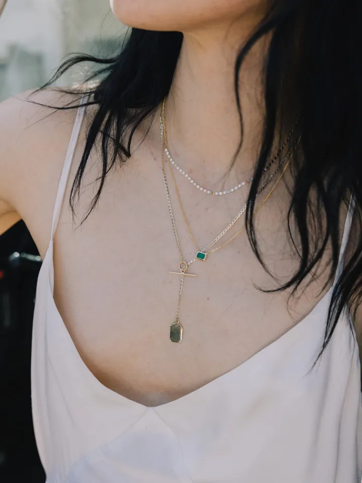 New Emerald Cut Bezel Necklace All|Necklaces