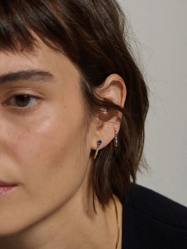 Clearance Mini Diamond & Sapphire Safety Pin All|Earrings