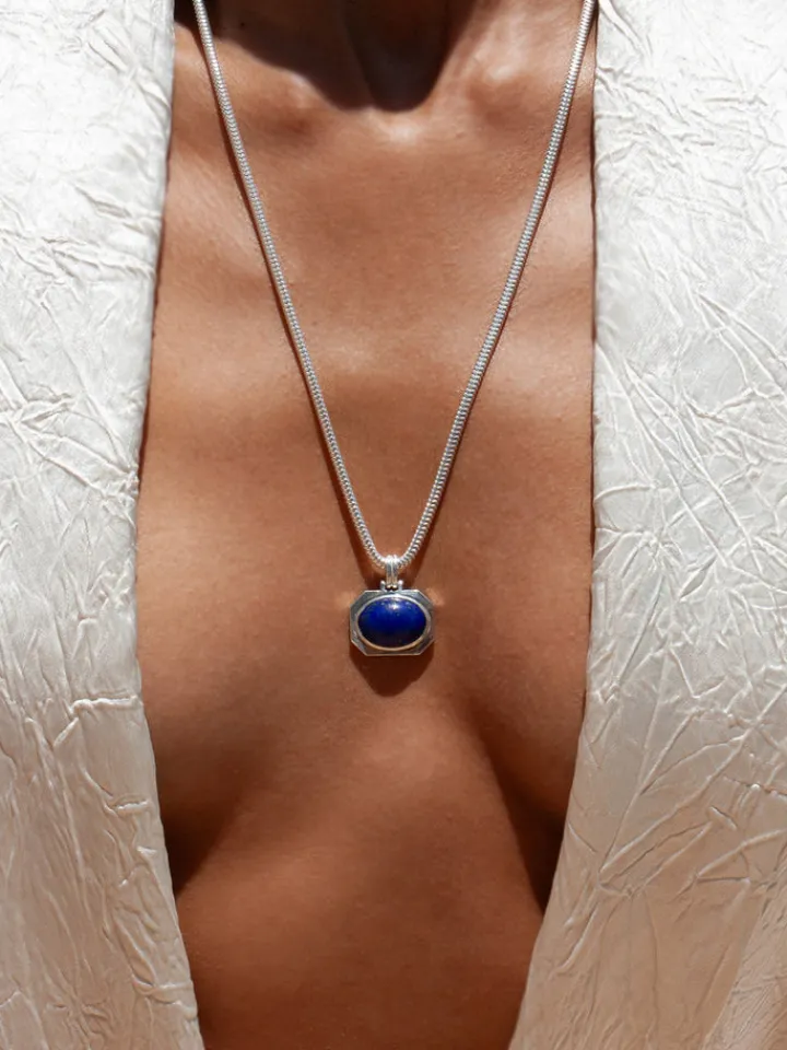 Fashion Octagonal Lapis Medallion Necklace All