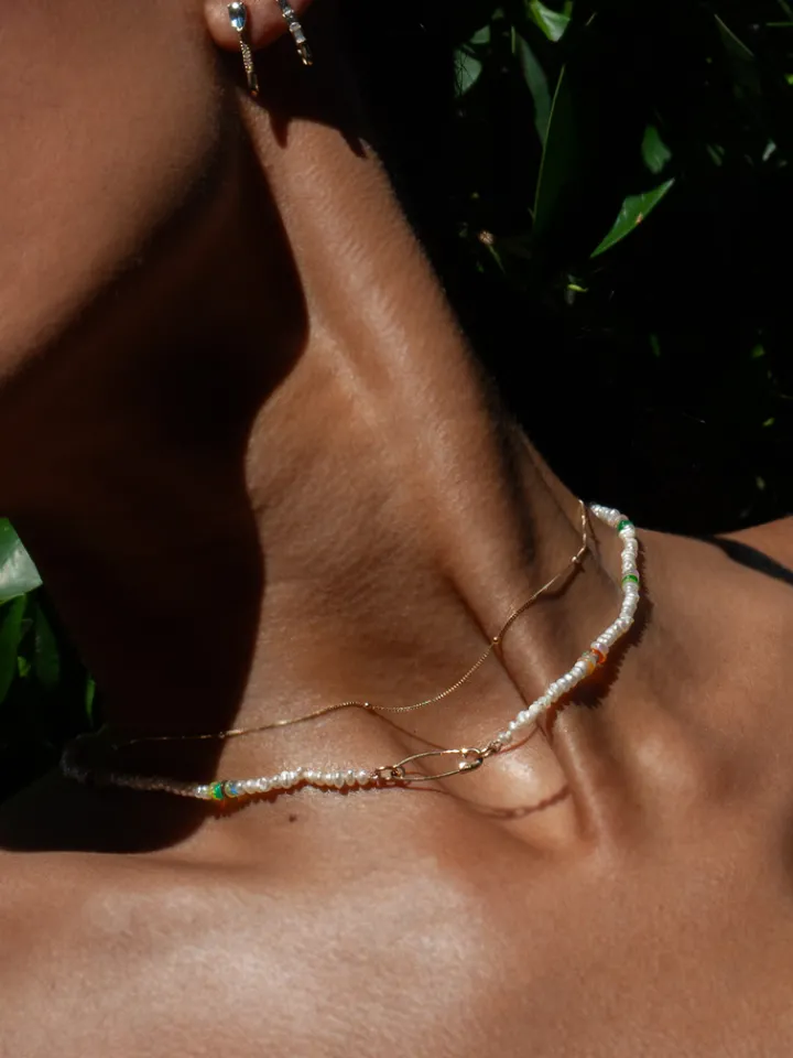 Clearance Seed Pearl & Opal Safety Pin Choker All
