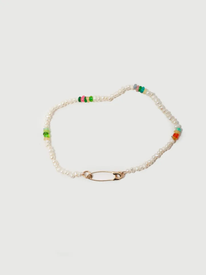 Hot Seed Pearl & Opal Safety Pin Bracelet All