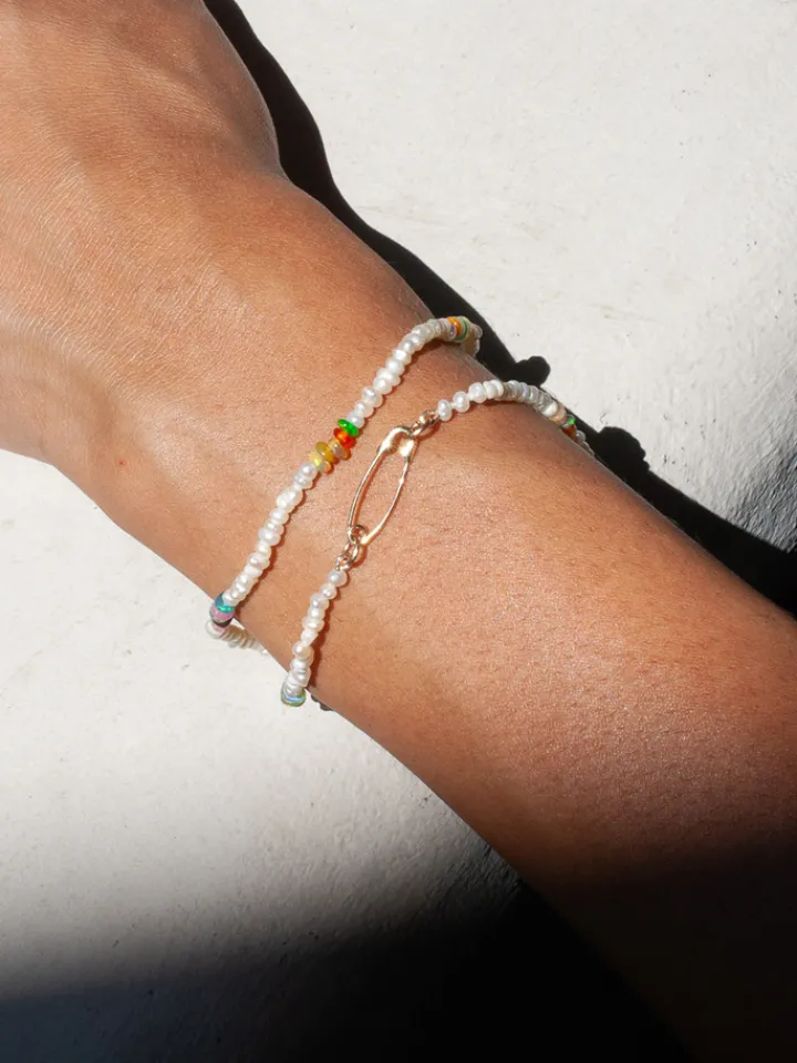 Hot Seed Pearl & Opal Safety Pin Bracelet All