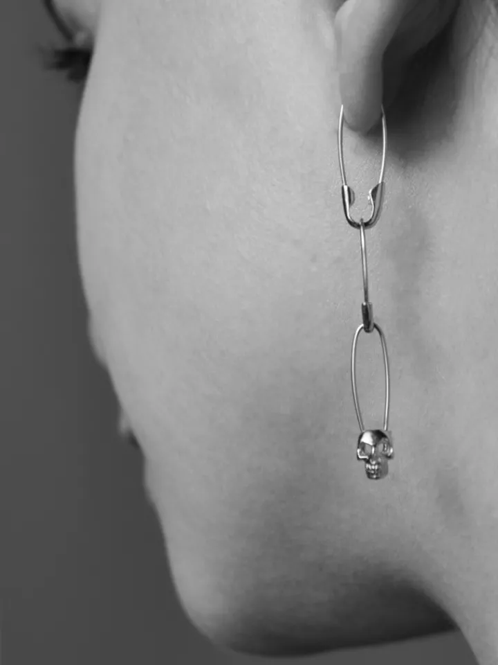 Outlet Skull Safety Pin Earring All